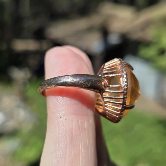 HUGE 26k sphere cut citrine & white topaz rosegold ring sz8 - Picture 3 of 8